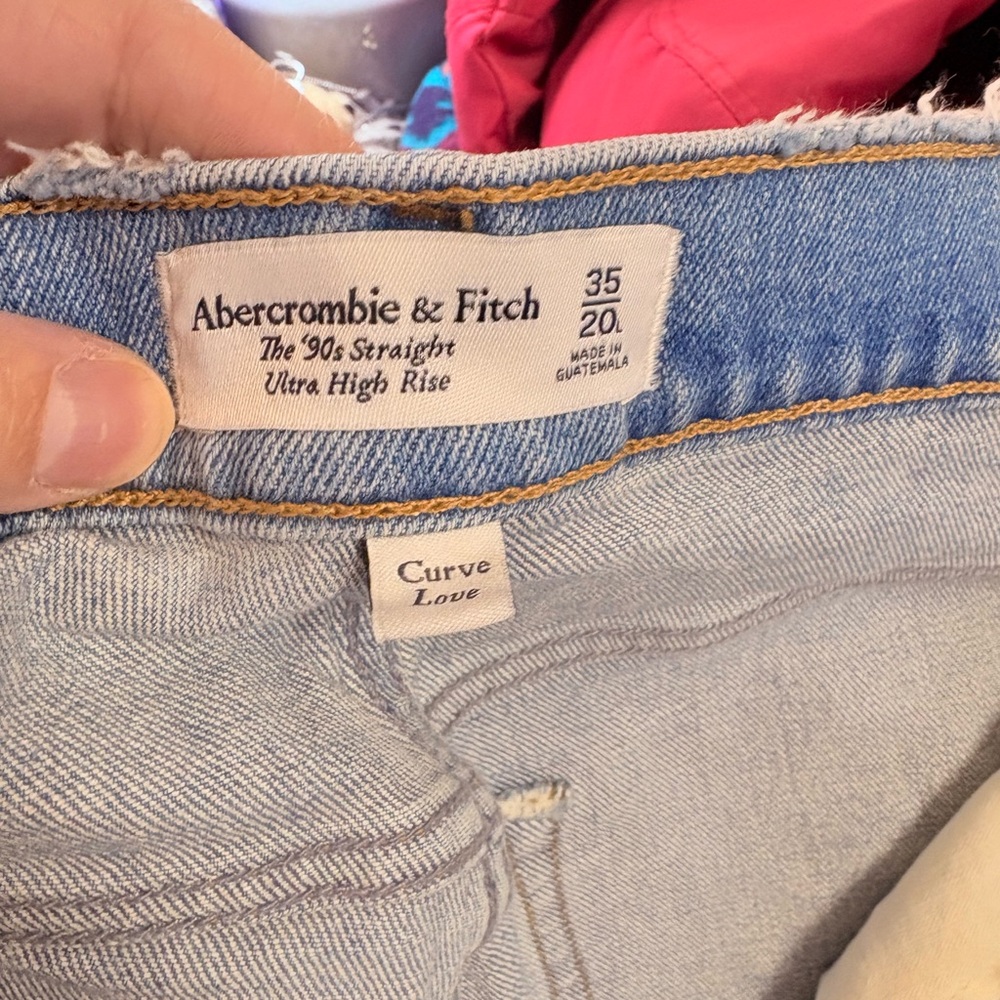 Abercrombie & Fitch Light Blue curve love the 90s Straight ultra  high rise 20 L - Picture 2 of 2